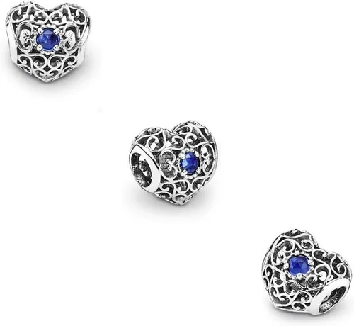 Vista 2 de MiniJewelry - Abalorio de plata de ley con forma de corazón para pulseras, diseño de corazón con texto en inglés