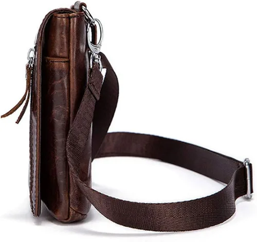 Vista 3 de Hebetag Bolso pequeño de cuero para cinturón de teléfono, monedero para hombre, funda de bucle, paquete de cintura, mensajero de viaje, bolsa