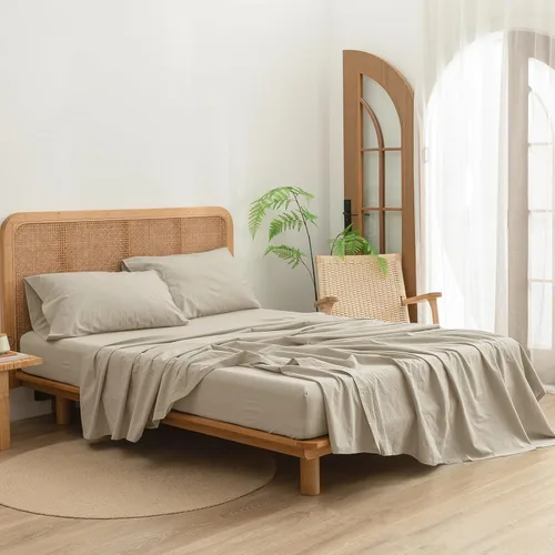 Vista 4 de BESTOUCH Juego de sábanas 100% algodón lavado, tacto de lino, súper suave, cómodo, elegante, ligero, juego de ropa de cama de 3 piezas, color gris