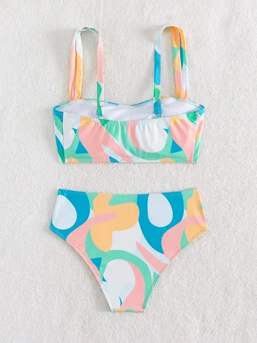 Vista 2 de SHENHE Traje de baño de dos piezas con estampado de cintura alta para mujer