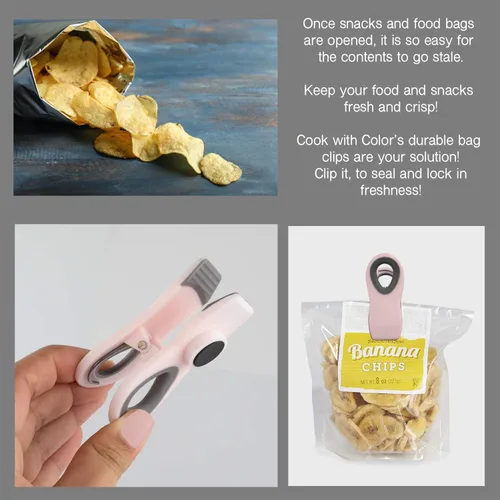 Vista 4 de COOK WITH COLOR Clips para bolsas de chips con imán para almacenamiento de alimentos con agarre hermético para bolsas de pan, bolsas de aperitivos
