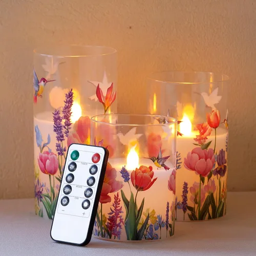 Vista 8 de JOIONE Hummingbird Flameless Glass Candles, 3 Pack Floral LED with Remote