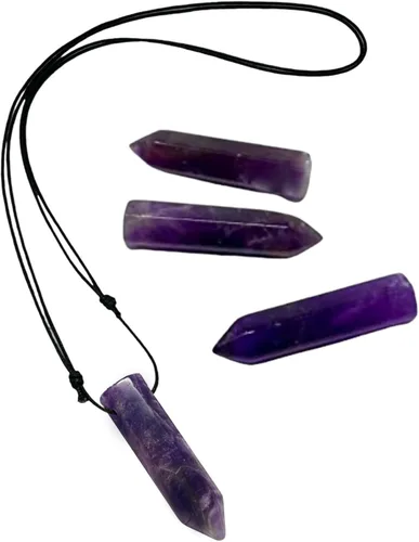 Vista 3 de Collar con colgante de bala de piedras preciosas unisex, adultos, hombres y mujeres, amuleto de protección curativa de 7 chakras, amatista
