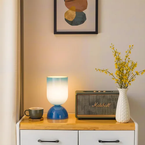 Vista 8 de Lámpara de mesa de cristal moderna de 8.9 pulgadas para sala de estar, lámparas de escritorio regulables para dormitorio, lámpara de mesita de noche