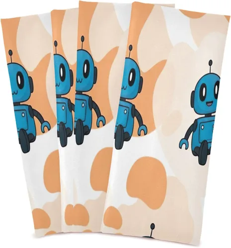 Vista 2 de Cute Blue Cartoon Robots Dishcloths, 28x18 Inch Absorbent Spring Towels Kitchen, Set of 6