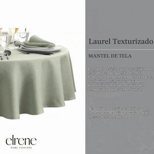 Vista 2 de Elrene Home Fashions - Mantel de textura sólida de laurel, resistente al agua y a las manchas, 90 pulgadas, redondo, color salvia