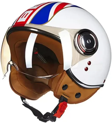 Vista 7 de Casco de motocicleta aprobado por el DOT, casco retro 3/4 de cara abierta con visera, casco vintage para scooter para mujeres y hombres adultos