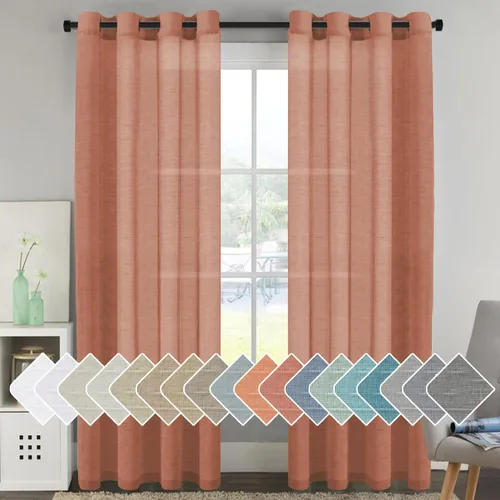 Vista 160 de H.VERSAILTEX Cortinas de lino de mezcla natural para sala de estar/cortinas de lino semitransparentes reductoras de luz de 54 pulgadas de largo