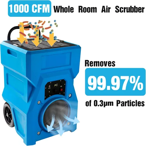 Vista 5 de MOUNTO Purificador de aire industrial portátil de 1000 cfm, depurador de aire negativo, potente motor de 1HP, filtro HEPA verdadero, 2 velocidades