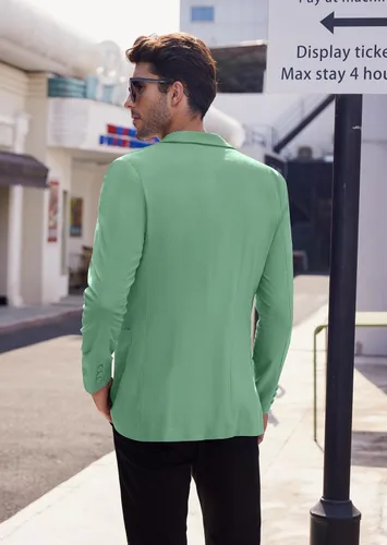 Vista 3 de COOFANDY Blazer casual de lino para hombre, ligero, ajuste regular, chaqueta deportiva con un botón