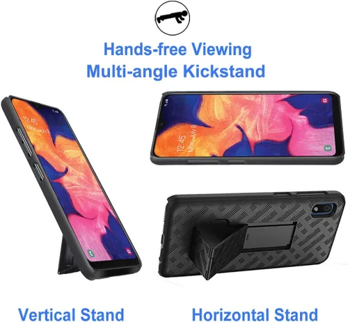 Vista 3 de Ailiber Funda para Galaxy A10e, funda con protector de pantalla de vidrio templado, resistente a prueba de golpes, clip para cinturón, soporte