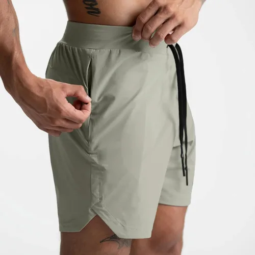 Vista 3 de BIFUTON Pantalones cortos blancos para hombre, pantalones cortos de entrenamiento para correr, ligeros, para yoga, gimnasio, pantalones cortos de 5