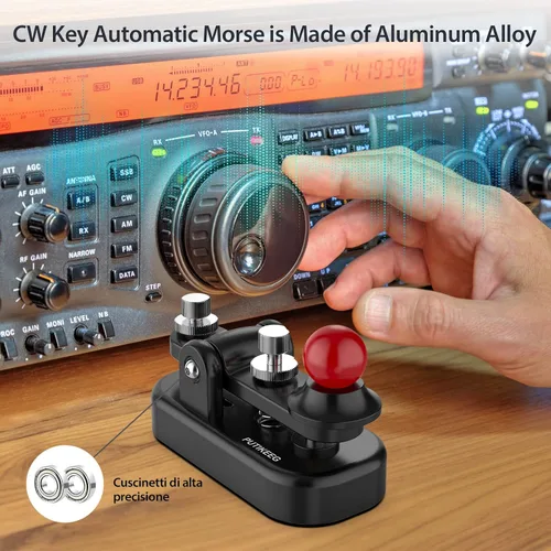 Vista 4 de Mini Morse Radio Key CW HAM Enviar Telegram Single Paddle Morse Code Key con aleación de aluminio Cuerpo Base Negro (S)