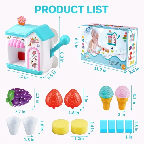 Vista 7 de Gretex Juguetes de Baño para Niños Pequeños de 3 4 5 6 7 8 Años Niñas, Juguete de Baño Fabricante de Helado de Burbujas, Juguetes de Ducha, Juguetes