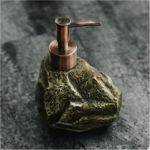Vista 9 de Dispensador de jabón de baño creativo de cerámica retro piedra champú, dispensador de gel de ducha líquido, dispensador de jabón, botella