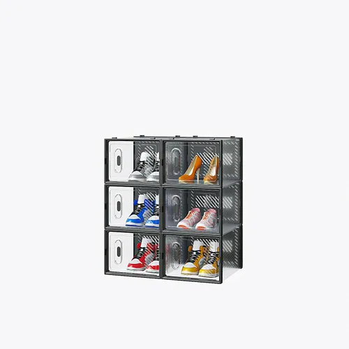 Vista 6 de Paquete de 6 cajas de zapatos apilables de plástico transparente, cajas organizadoras de zapatos con tapas para tenis, estuche para zapatos hasta