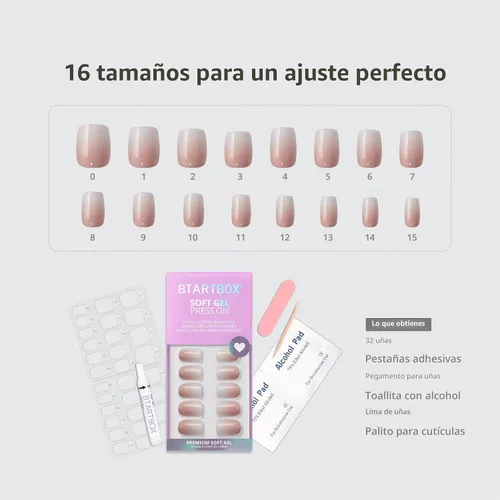 Vista 6 de BTArtbox - Uñas a presión, color crema de vainilla, cuadrado corto, melocotón degradado, 32 unidades 2+ Weeks Wear, Salon-Quality Natural Nails
