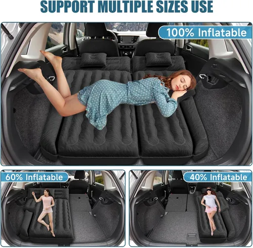Vista 2 de SUV Air Mattress Double-Sided Flocking Car Mattresses for Car Bed, Travel Camping Sleeping Bed with Air Pump 2 Pillows Negro Suv