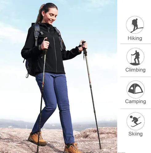 Vista 6 de CAMEL CROWN Chaqueta Softshell con forro polar para mujer con capucha, impermeable, resistente al viento, ligera, aislante, senderismo, campamento