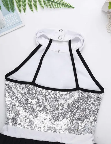 Vista 6 de Moily Vestido moderno de ballet con cuello halter y lentejuelas para niñas