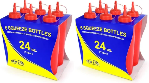Vista 19 de New Star Foodservice 26283 - Botellas exprimibles de plástico, 8 onzas, rojas, paquete de 6