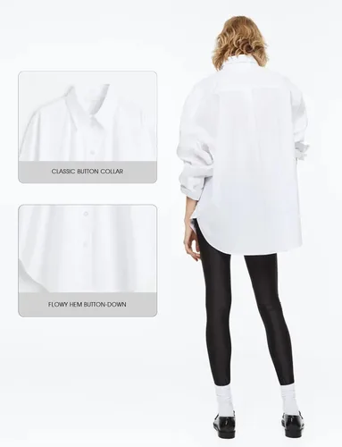 Vista 3 de Houmous Camisas con botones para mujer, de manga larga, de algodón, para el trabajo, formal, informal, de gran tamaño, con botones