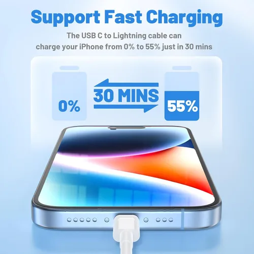 Vista 2 de Cable USB C a Lightning, paquete de 2 unidades de 6 pies + 10 pies, [certificado Apple MFi], cable de carga rápida para iPhone, cable de carga tipo