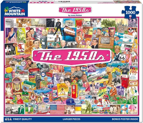 Vista 3 de White Mountain Rompecabezas de 1000 piezas de iconos americanos de mediados de siglo con piezas grandes para adultos y familia de 24 x 30 pulgadas