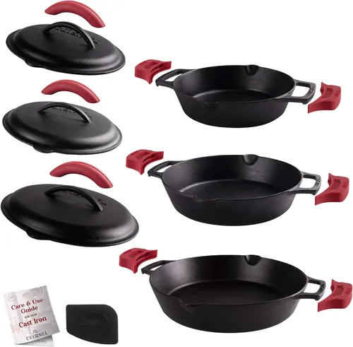 Vista 28 de Sartén de hierro fundido de Cuisinel con tapa - Sartén para freír pre-sazonada de 10" pulgadas + cubierta de vidrio + soporte para mango resistente
