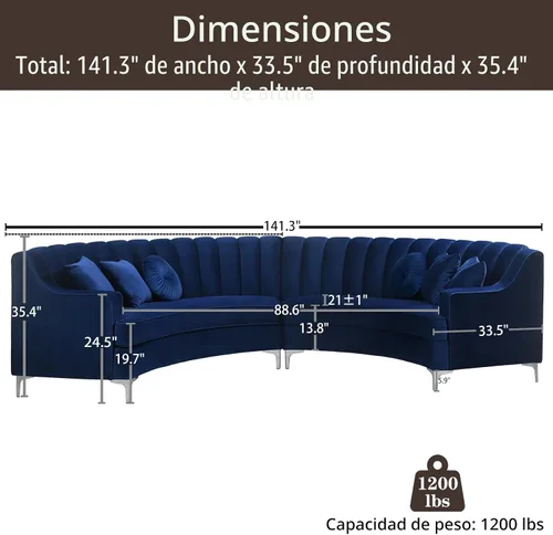 Vista 2 de Legend Vansen L - Sofá de terciopelo semicírculo de 141.34 pulgadas, sofá modular curvado de gran tamaño para sala de estar, oficina, apartamento