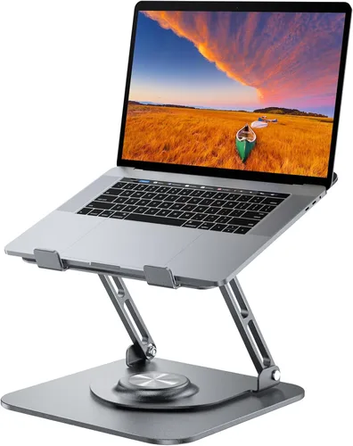 Vista 9 de JOYEKY Soporte para computadora portátil para escritorio, soporte de computadora ajustable con base giratoria de 360°, elevador ergonómico