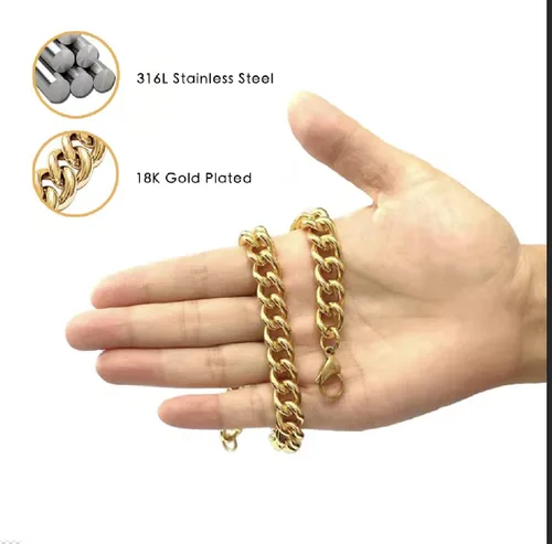 Vista 2 de Collar de cadena dorada para perro, estilo minimalista, con eslabones cubanos de metal para perros medianos y grandes, mascotas, resistente, a
