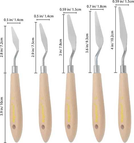 Vista 2 de Herramientas de arte de cuchillo de paleta de 5 piezas con mango de cuchillo de madera Material para pintar lienzo y cuchillo de paleta para pintura