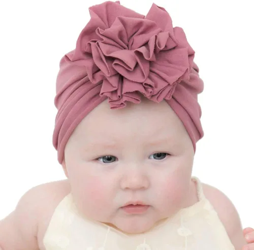 Vista 6 de inSowni Paquete de 8 gorros de turbante de hospital para guardería con flor grande para bebés, niñas, recién nacidos y bebés