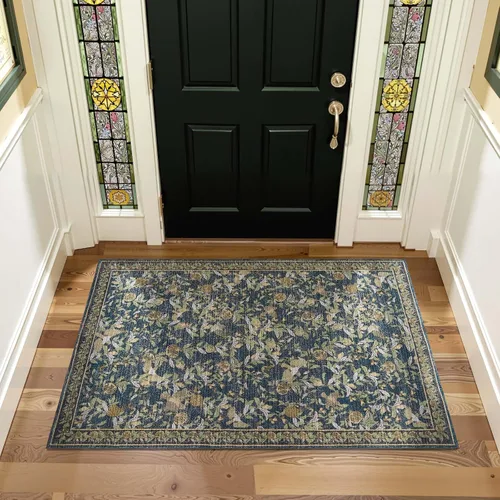 Vista 12 de jinchan Alfombra de entrada lavable vintage floral de medio círculo de 2 x Eden Azul/Verde