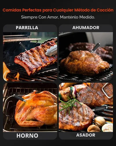 Vista 8 de Termómetro inalámbrico para carne con Bluetooth y aplicación, pantalla táctil, alarma audible, 2 sondas, alcance de 800 pies y base recargable