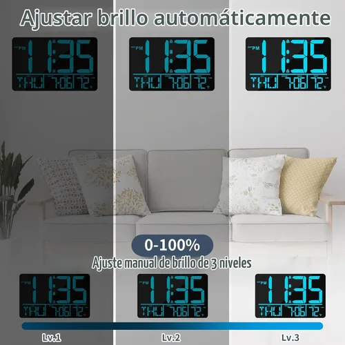 Vista 4 de PERSUPER - Reloj de pared digital de 13 pulgadas con control remoto, temperatura y temporizador