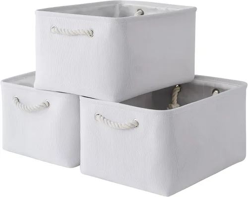 Vista 65 de TheWarmHome Contenedores de almacenamiento para estantes, tamaño mediano, 3 unidades, 13.8 pulgadas de largo x 9.8 pulgadas de ancho x 6.7 pulgadas