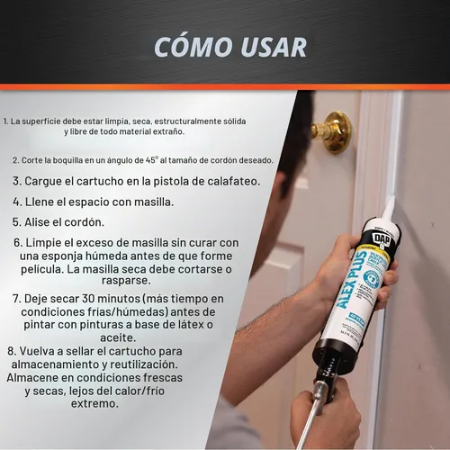 Vista 4 de DAP Alex Plus Masilla de Látex Acrílico, Blanco, 10.1 Oz, Paquete de 12 (7079818152)
