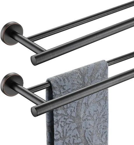 Vista 9 de JQK Barra Doble para Toallas Dorada, 15 Pulgadas de Acero Inoxidable 304 Gruesa de 0.8mm Soporte para Toallas para Baño y Toallas de Mano, Montaje