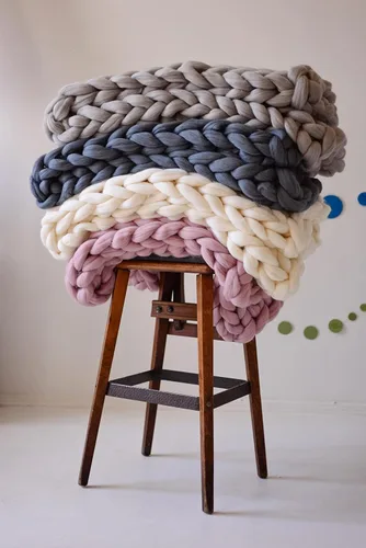 Vista 7 de Manta de punto grueso hecha a mano de 40 x 60 pulgadas, manta de punto con brazo con hilo de lana gruesa, manta de punto grueso para sofá, manta