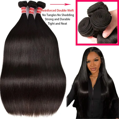 Vista 3 de Manojos de cabello humano lacio de 16, 18, 20 pulgadas, 12A, extensiones de cabello humano virgen brasileño 100% sin procesar, extensiones
