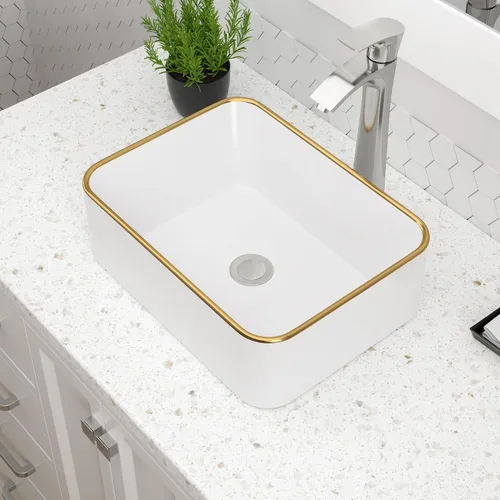 Vista 8 de Dcolora Lavabo de Recipiente Negro Rectangular de 40,6 x 30,5 cm Negro Mate Lavabo de Baño Rectangular sobre Encimera Cerámica Porcelana Lavadero