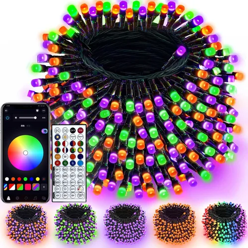 Vista 19 de Luces de cadena navideñas conectables de 240 LED de 88 pies, 13 modos, para interiores y exteriores, cable verde extensible, luces de árbol
