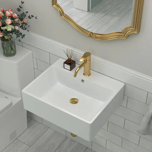 Vista 32 de Fregadero redondo de cerámica blanca de 13 pulgadas con forma ovalada de porcelana sobre mostrador, fregadero de arte moderno Beslend 13 Inch