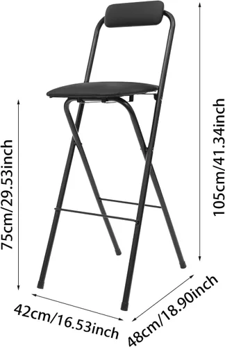 Vista 3 de 2 Pcs Folding Bar Stool with Backrest 275Lbs Tall Foldable Chair 29.5 Inch Freestanding Portable Folding Stool with PVC Caps for Kitchen Island Shop