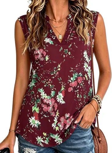 Vista 12 de Halife Women's Sleeveless Floral Print V Neck Tunic Tank Tops Blouse Shirts
