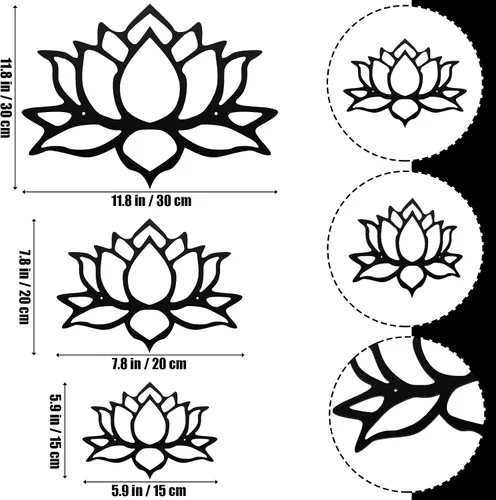 Vista 3 de Ferraycle 3 piezas de metal flor de loto decoración de pared de metal Zen Lotus Flower arte de pared inhalar señales huecos colgantes silueta Negro