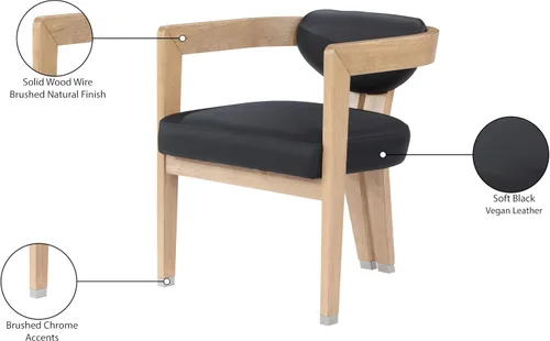Vista 9 de Meridian Furniture 564Black-C Carlyle Collection Modern Silla de comedor contemporánea, acabado natural cepillado de madera maciza, cuero vegano