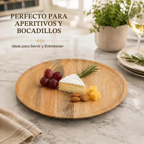 Vista 2 de Alpha Living Home - Juego de 4 platos de carga de madera natural